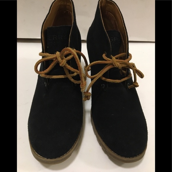 Sperry Top Sider Harlow Black Suede Wedge Booties - Picture 7 of 14